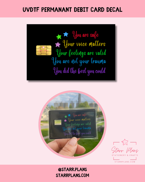 UVDTF Permanent Debit Card Decal - Inner Child Affirmations Cursive Black