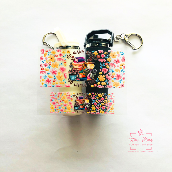 Mini Tumbler UVDTF Decal - Books - "So Many Books So Little Time" Flowers