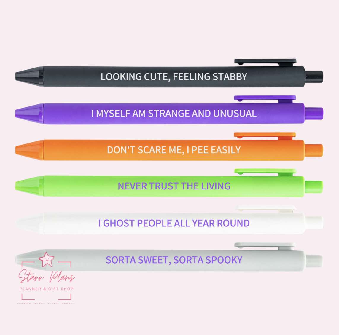 Macaron Pen - Spooky Quotes Ballpoint Pens Set of Six