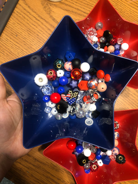 Bead Mixes - American Hearts|| 3mm+ Large Hole || Bead Pack with Focal ||Red, White, Blue