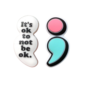 Silicone Focal Beads -Pink & Blue Semi Colon "It's Okay to not be Okay" - 92