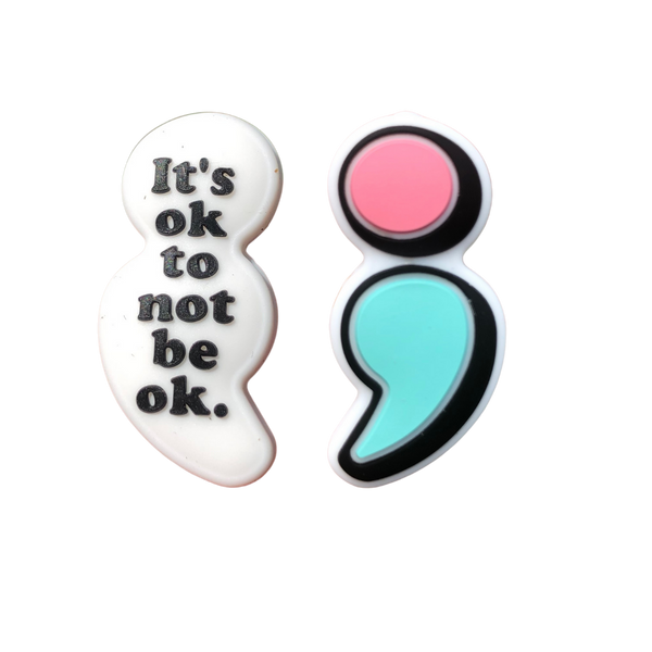 Silicone Focal Beads -Pink & Blue Semi Colon "It's Okay to not be Okay" - 92