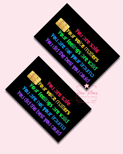 UVDTF Permanent Debit Card Decal - Inner Child Affirmations Print Black