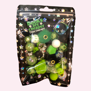 Bead Mixes - Books Are Cheaper Than Therapy || 3mm+ Large Hole || Bead Pack with Focal || Green