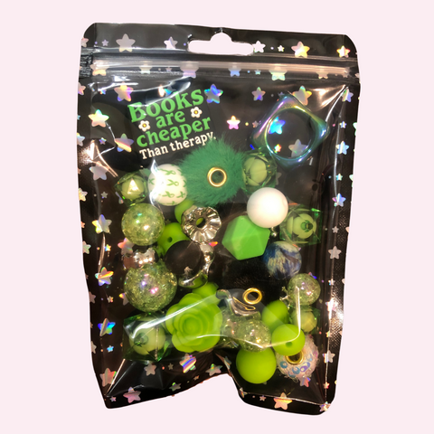 Bead Mixes - Books Are Cheaper Than Therapy || 3mm+ Large Hole || Bead Pack with Focal || Green
