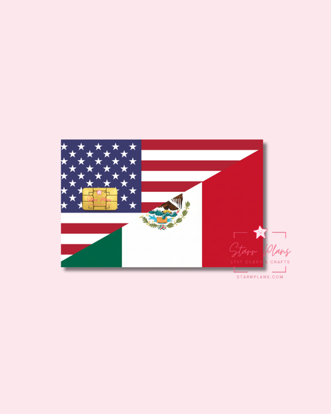 UVDTF Permanent Debit Card Decal - Mexico & United States Flag Chicano Flag