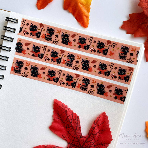 Autumn Tortie Cat Gold Foil Washi Tape