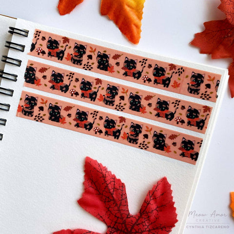 Autumn Tortie Cat Gold Foil Washi Tape