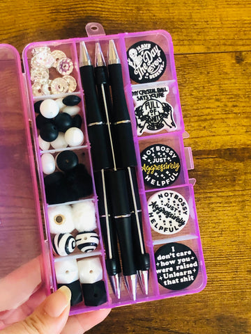 Beaded Pen Kit - Snarky Black & White