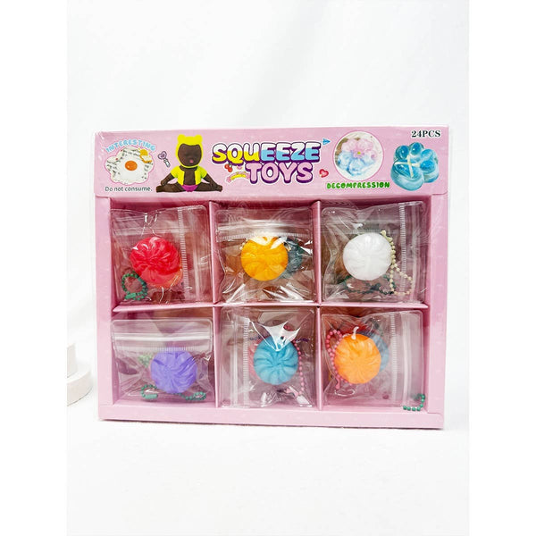 24 pcs Mini Dumpling Squishy with Key Ring Toy Box