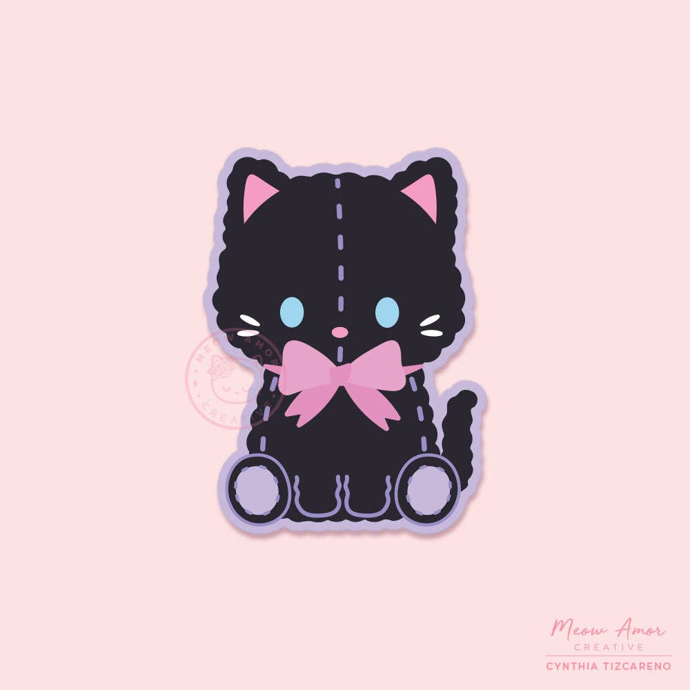 Black Cat Plushie Vinyl Sticker