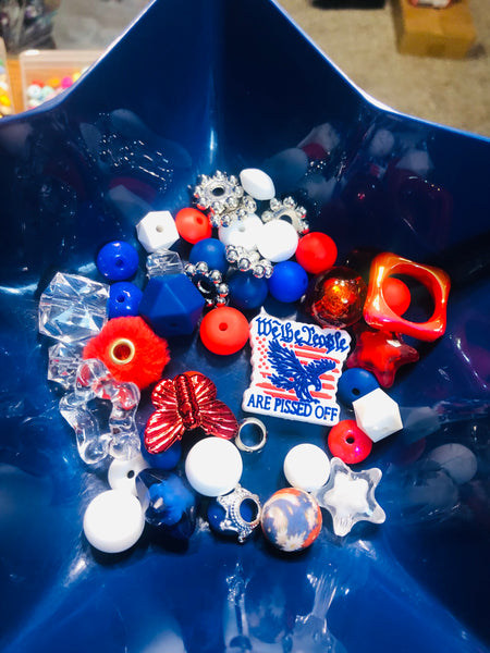 Bead Mixes - We The People Are Pissed Off || 3mm+ Large Hole || Bead Pack with Focal || Red, White and Blue