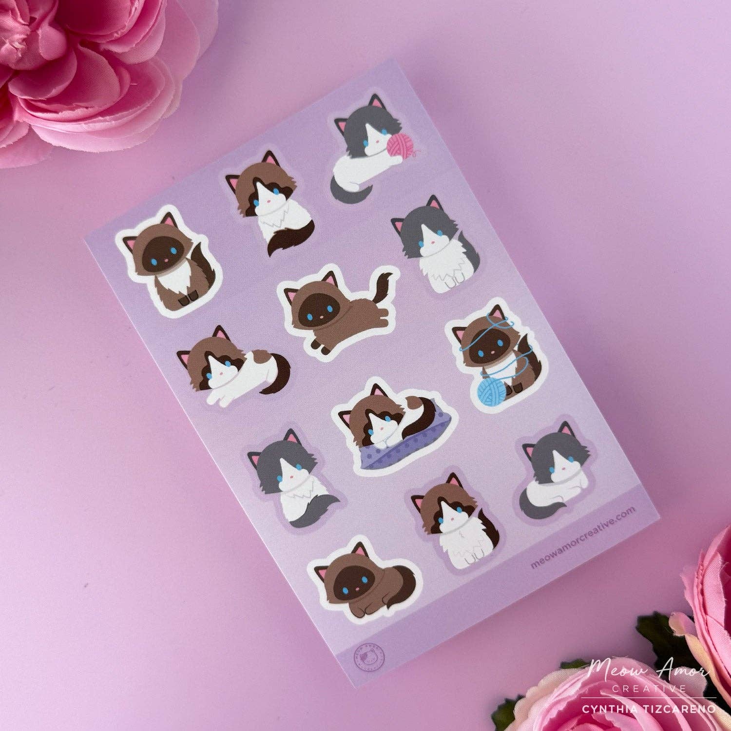 Fluffy Ragdoll Himalayan Cats Vinyl Sticker Sheet
