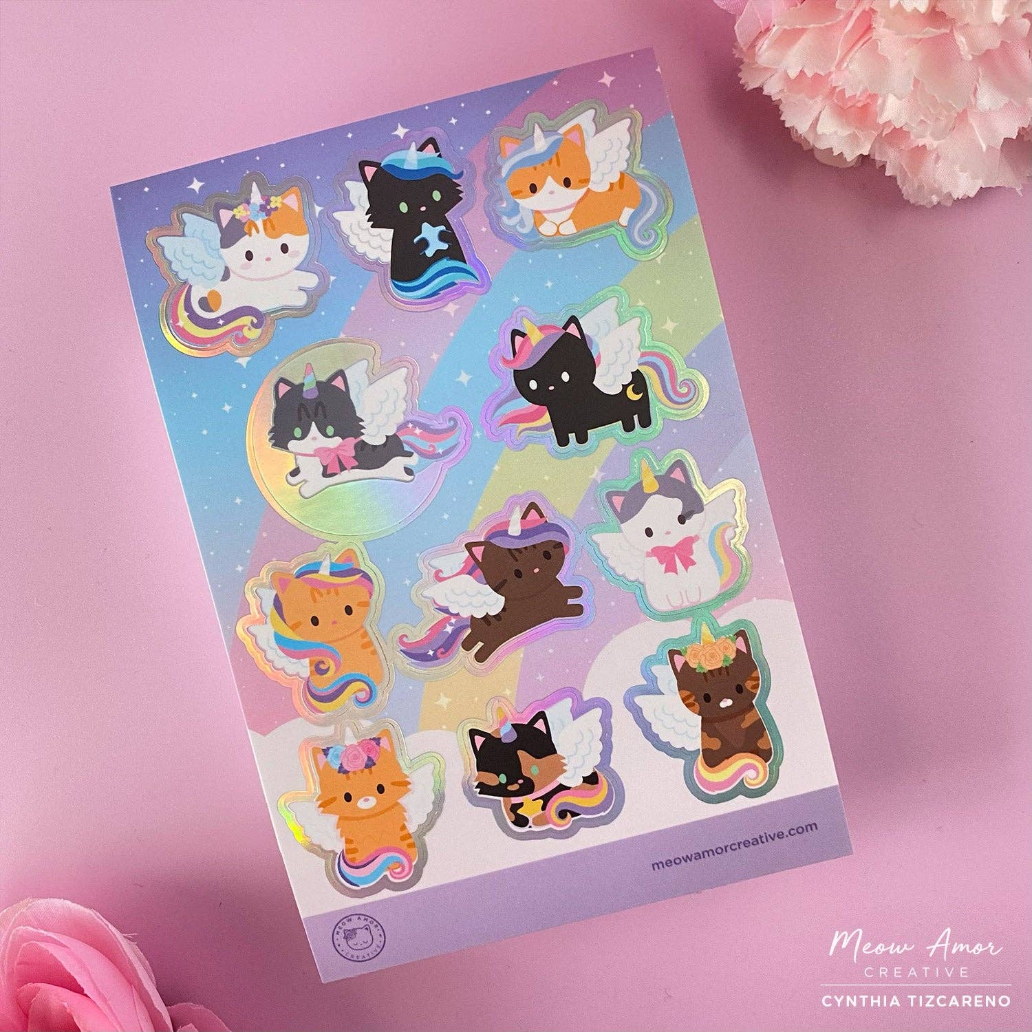 Pegasus Cats Holo Foil Vinyl Sticker Sheet