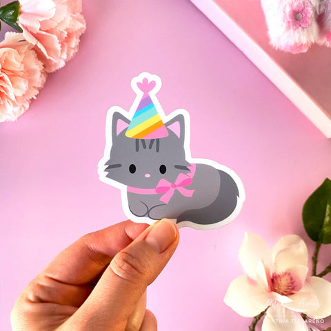 Fluffy Party Cat Vinyl Sticker