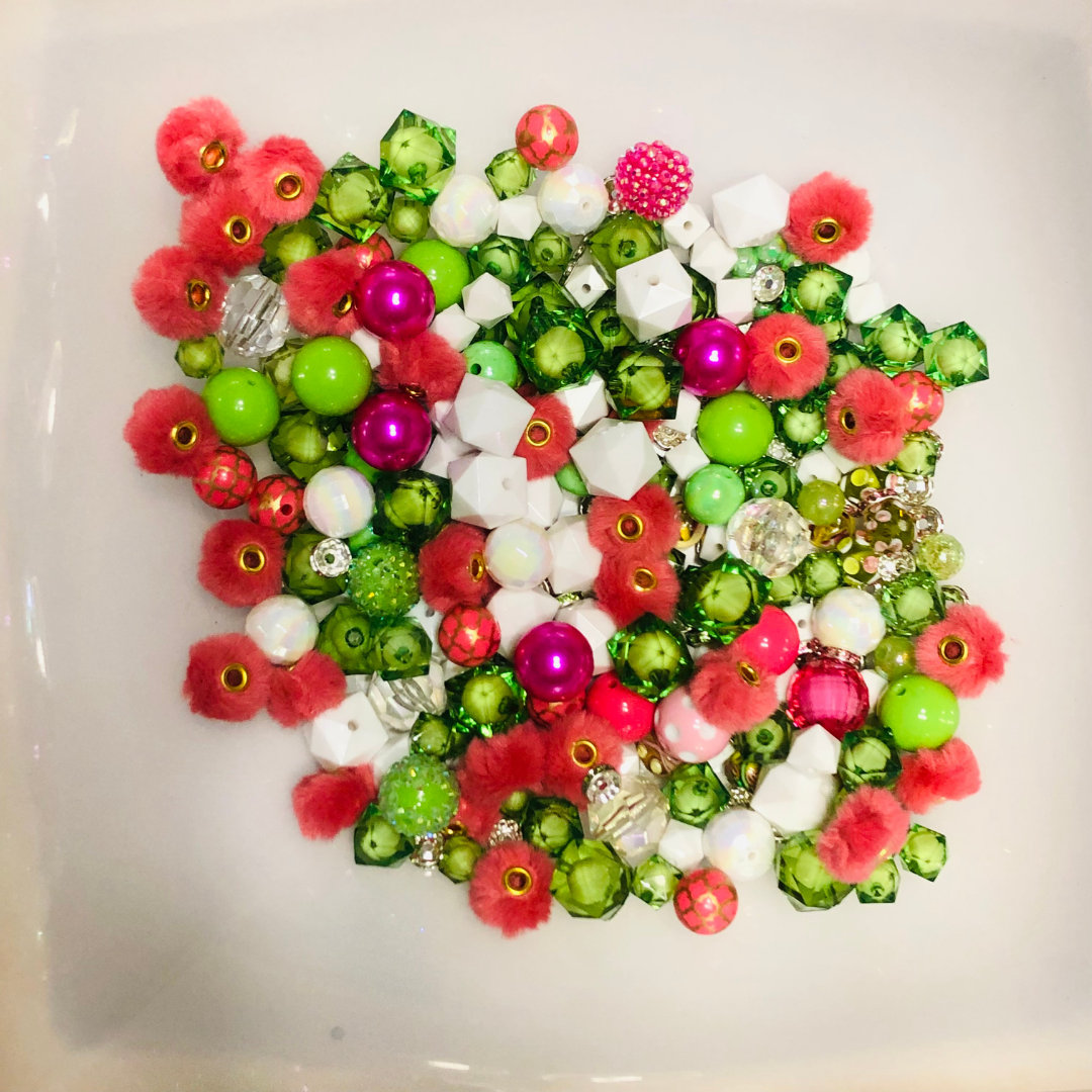 Bead Soup - Tropical Strawberry Limeade  || 3mm+ Large Hole || Bead Mixes || Acrylic