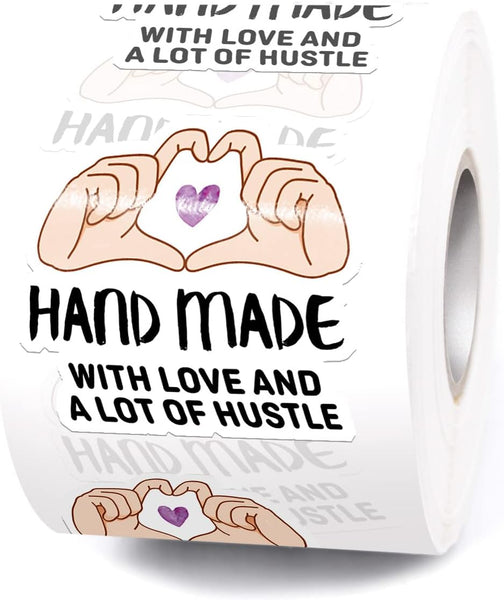 Happy Mail - "Handmade with love and a lot of hustle" label stickers for packages