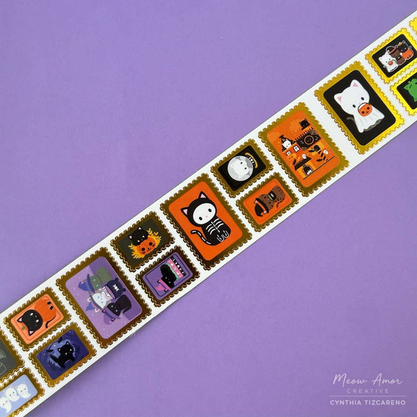 Halloween Cat Stamp Gold Foil Vinyl Sticker Roll Washi Tape