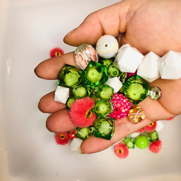 Bead Soup - Tropical Strawberry Limeade  || 3mm+ Large Hole || Bead Mixes || Acrylic