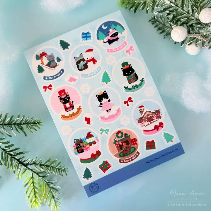 Snowglobe Cats Sticker Sheet