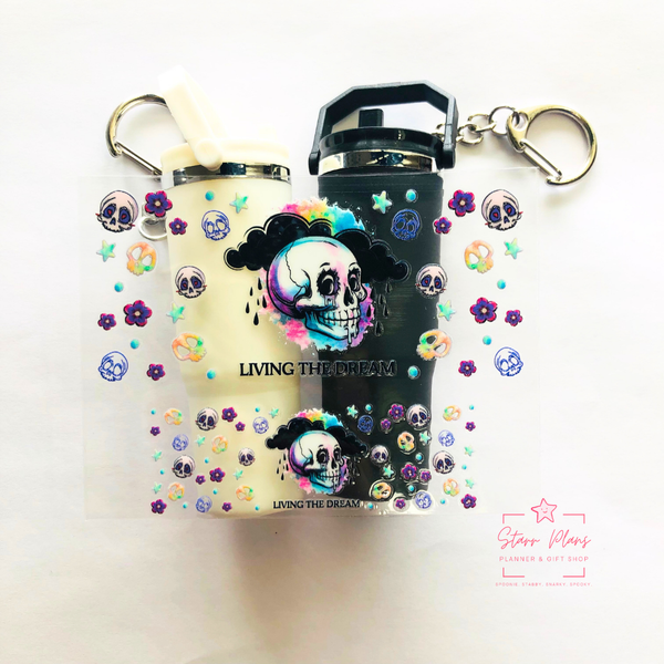 Mini Tumbler UVDTF Decal - Snarky Skull "Living the Dream"