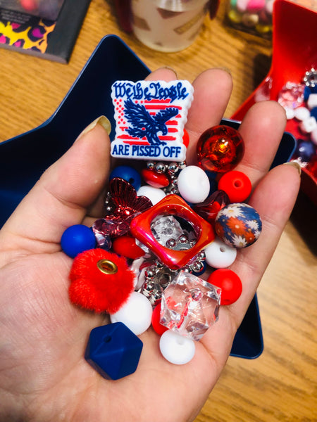 Bead Mixes - We The People Are Pissed Off || 3mm+ Large Hole || Bead Pack with Focal || Red, White and Blue