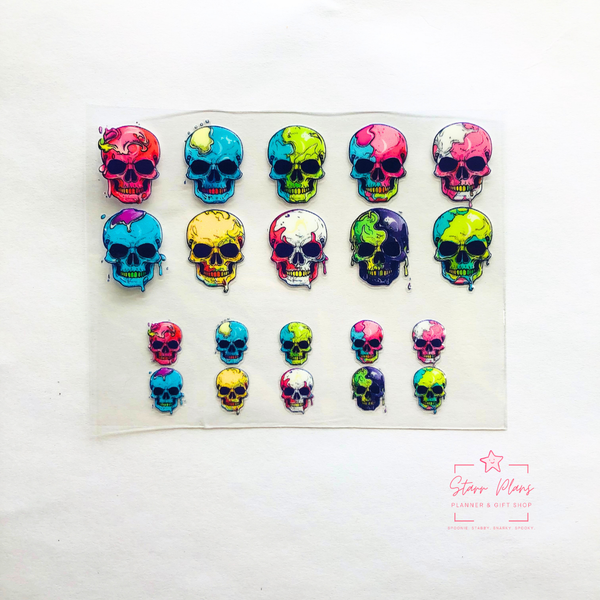 Mini Tumbler UVDTF Decal - Spooky Skull- Multiple Rainbow