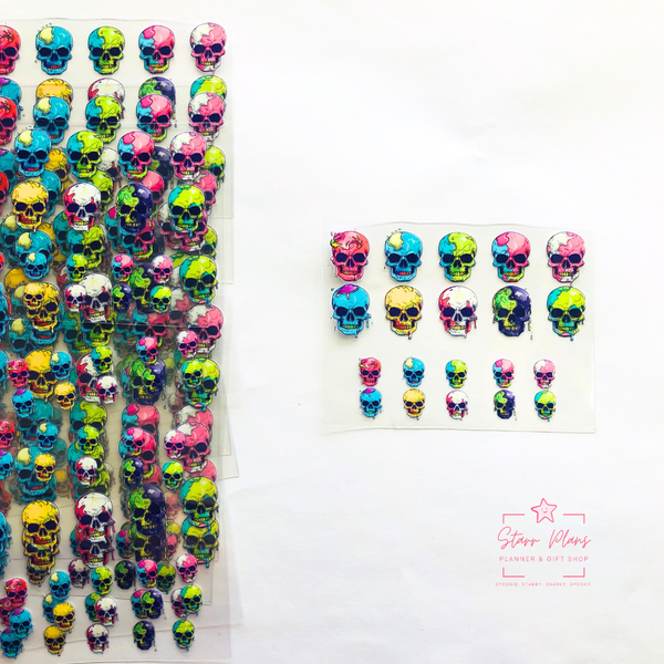 Mini Tumbler UVDTF Decal - Spooky Skull- Multiple Rainbow