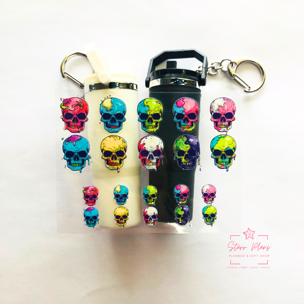 Mini Tumbler UVDTF Decal - Spooky Skull- Multiple Rainbow
