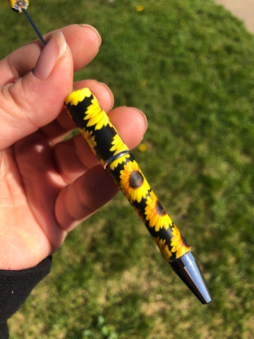 Beadable Plastic Print Pen Blank - Black Sunflower || DIY