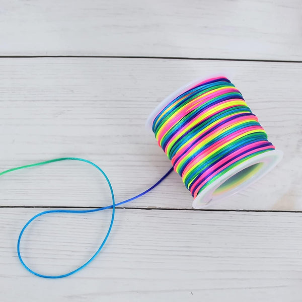 Satin Nylon Cord 1.5 mm.  Rainbow.  Various Lengths