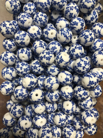 15MM Silicone Print Bead || Blue China ||