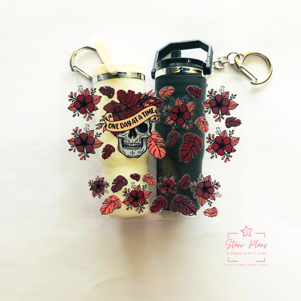 Mini Tumbler UVDTF Decal - Spooky Skull : "One Day at a Time"