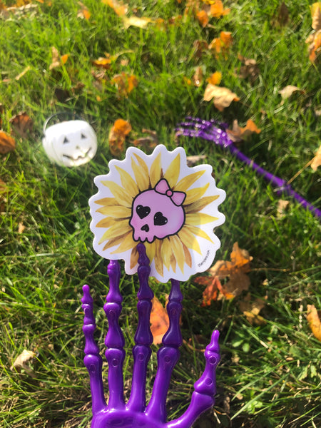 NEW Skully - Spooky Skull with Sunflower || Pastel Goth Kawaii Cute || Vinyl Sticker || Starr Plans Exclusive