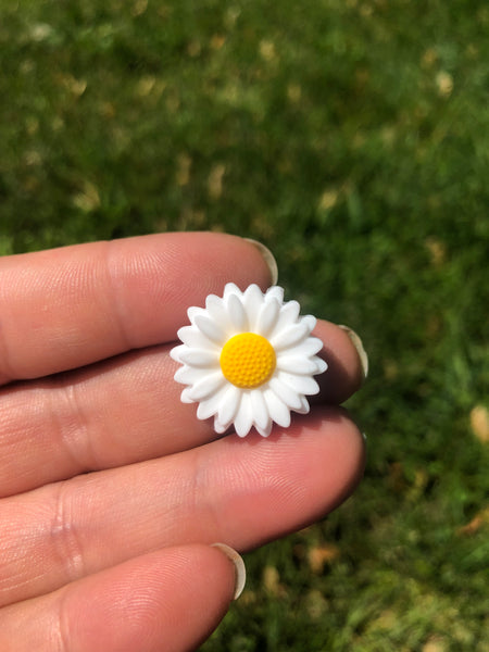 Silicone Focal Beads - White Daisy Flower - 59A