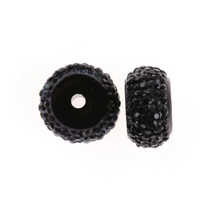 12mm by 7mm Black Rhinestone Round Spacer Beads