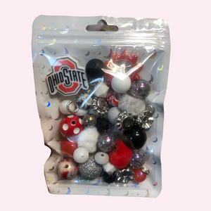 Bead Mixes - Ohio State || 3mm+ Large Hole || Bead Pack with Focal || Red, Black and White