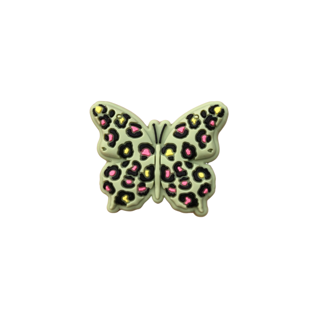 Silicone Focal Beads - Cheetah Print Butterfly - GREEN - 66A