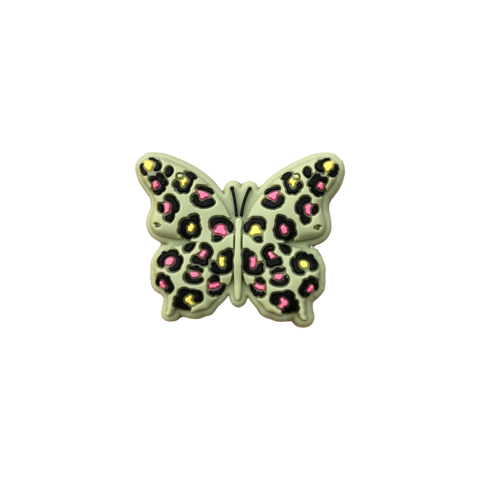 Silicone Focal Beads - Cheetah Print Butterfly - GREEN - 66A