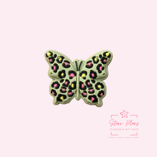 Silicone Focal Beads - Cheetah Print Butterfly - GREEN - 66A