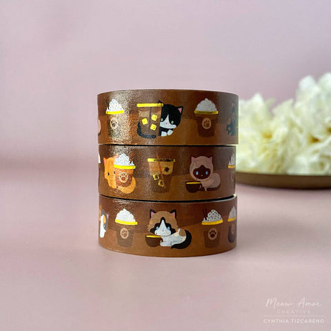 Coffee Cats Gold Foil Washi Tape