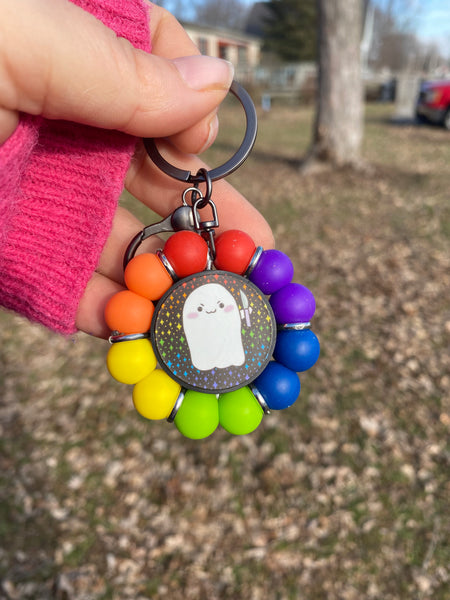 Flower Fidget Silicone Beaded Keychain - Various Styles