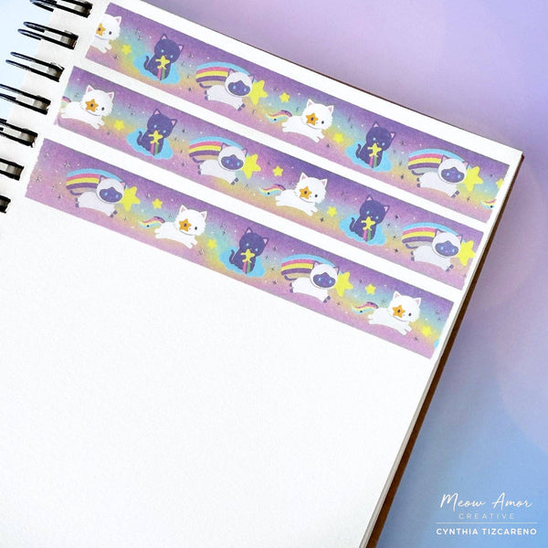 Shooting Star Cats Holo Foil Washi Tape