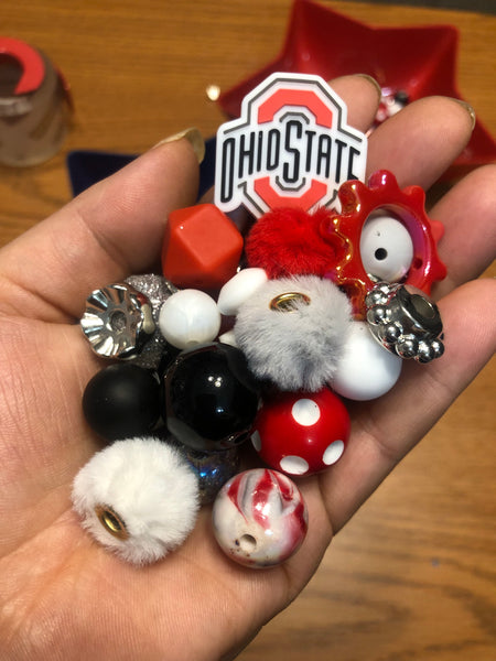 Bead Mixes - Ohio State || 3mm+ Large Hole || Bead Pack with Focal || Red, Black and White
