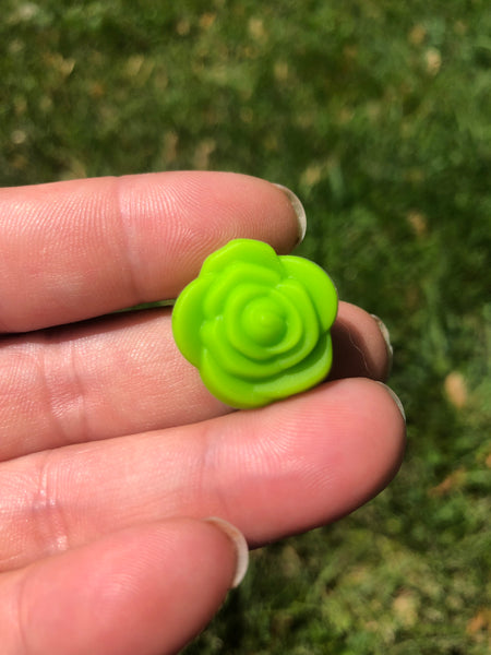 Silicone Focal Beads - Neon Green Floral Rose - 57B