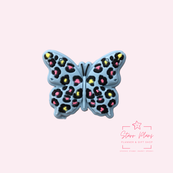 Silicone Focal Beads - Cheetah Print Butterfly - BLUE -65B