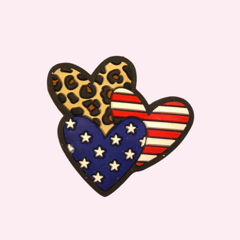 Silicone Focal Beads - American Flag Hearts