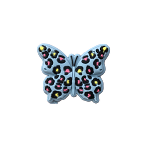 Silicone Focal Beads - Cheetah Print Butterfly - BLUE -65B