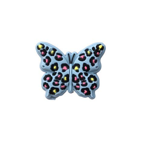 Silicone Focal Beads - Cheetah Print Butterfly - BLUE -65B