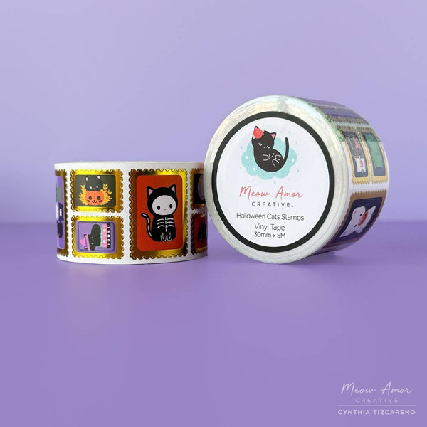 Halloween Cat Stamp Gold Foil Vinyl Sticker Roll Washi Tape